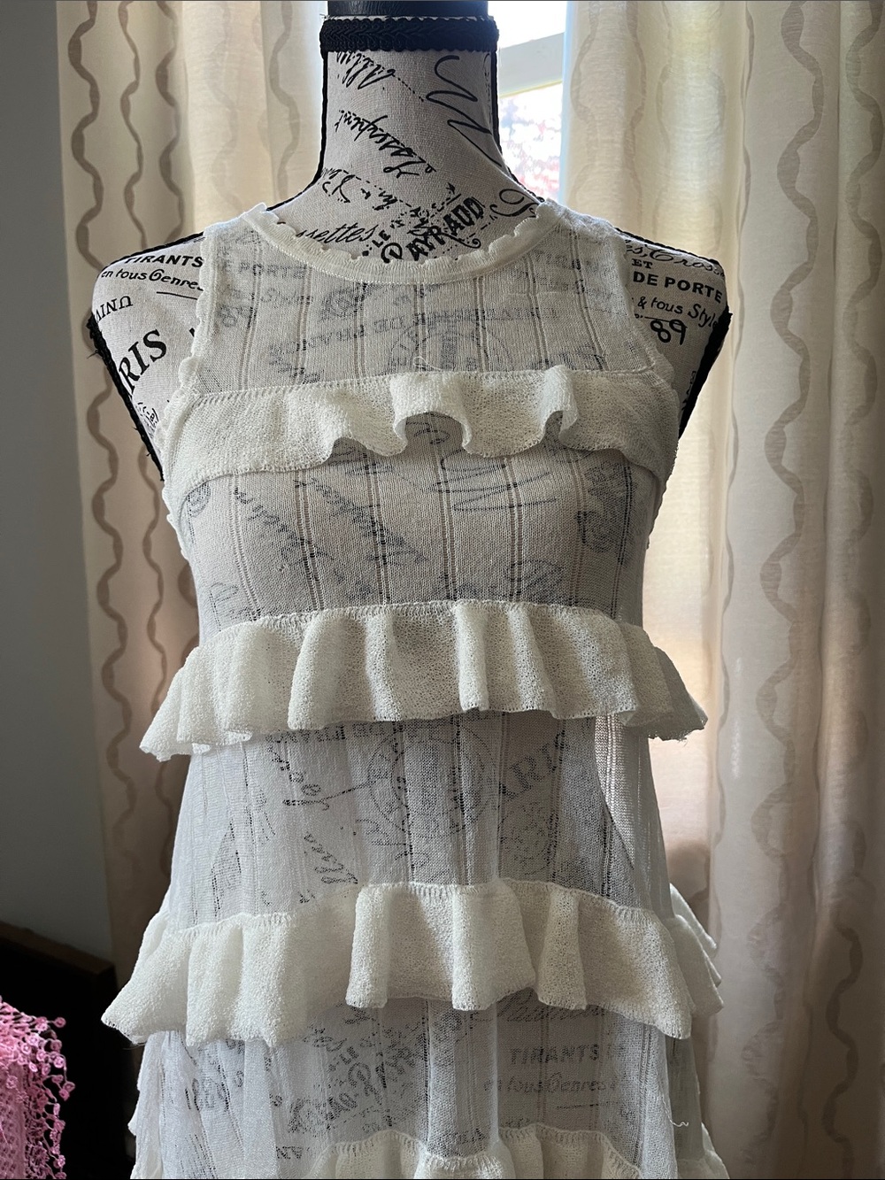 Zara White Ruffle Sheer Tiered Sleeveless Bohemian Dress Sz: S - Picture 2 of 5